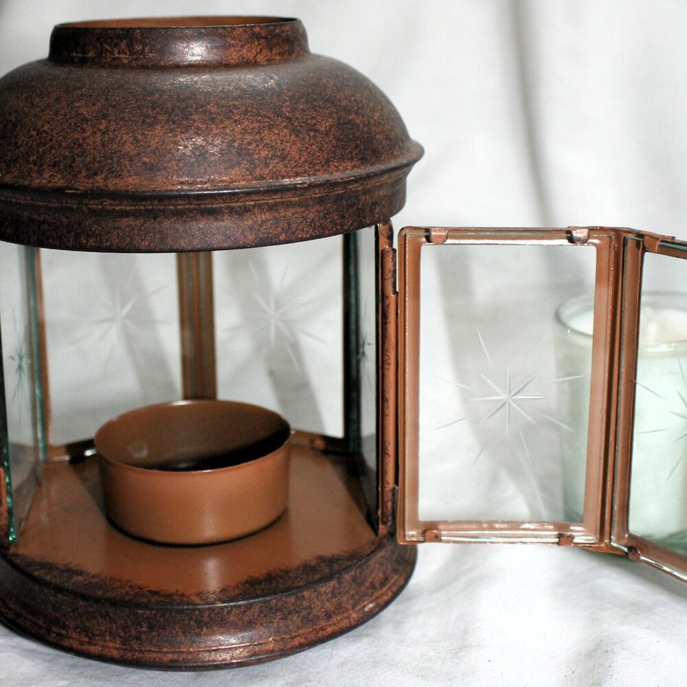 Vintage Yankee Candle Glass & Metal Tea Light Candle Lanterns - Set of 2 - Picture 4 of 12